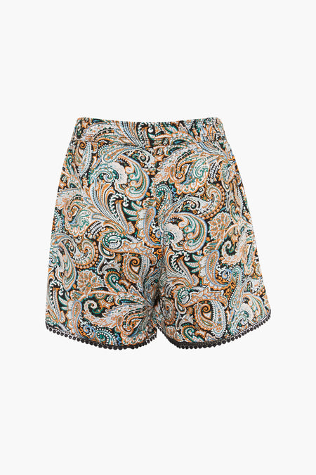 Short noir à imprimé paisley avec bordure en dentelle de HAILYS, vue de face