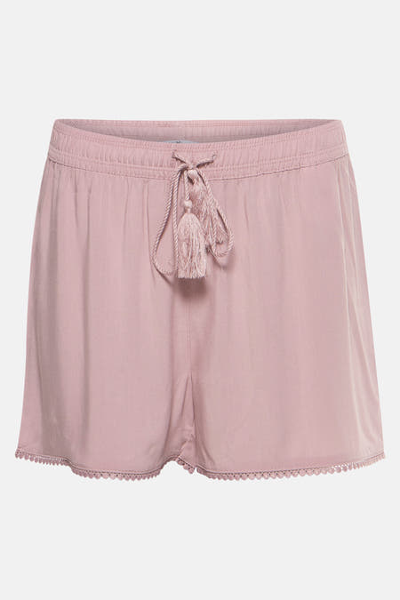 Short rose HAILYS avec cordon et poils à l'avant, terminé par un bordure en en.