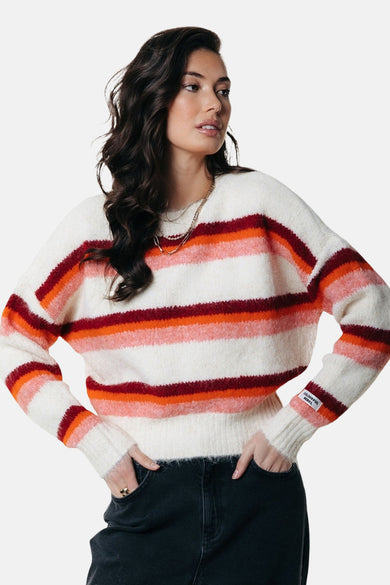 Sweat-shirt multicolore avec col rond de COLOURFUL REBEL, à rayures horizontales et longues manches.