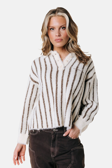 Pull col V - écru