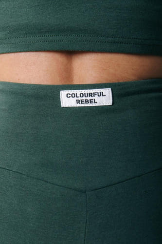 Groene joggingbroek van COLOURFUL REBEL, met een label op de tailleband en een v-vormige naad aan de voorkant.

