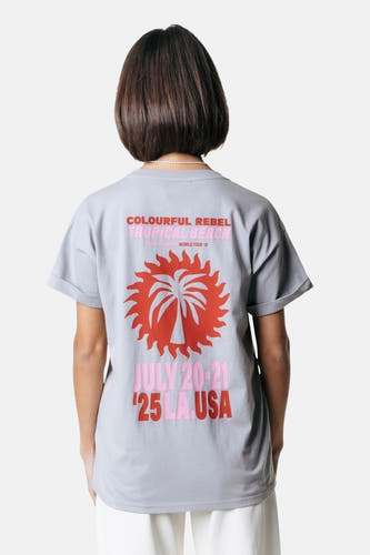 T-shirt gris à manches courtes de COLOURFUL REBEL, gros plan du col et des épaules.