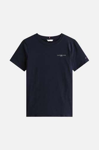 T-shirt bleu à manches courtes de TOMMY HILFIGER, avec un petit logo sur la poitrine et une petite étoile sur la manche.