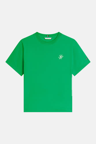 T-shirt vert de TOMMY JEANS, à manches courtes et logo brodé sur la poitrine.