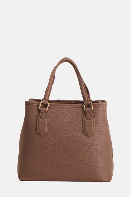 Sac à main brun de VALENTINO BAGS, avec des anses doubles et des détails dorés.