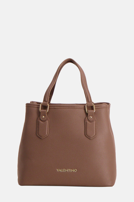 Sac à main brun de VALENTINO BAGS, avec des anses sur le dessus et des accents dorés.