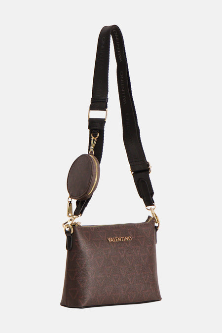 Sac à dos brun de VALENTINO BAGS, avec motif monogrammé et un petit sac amovible sur l'épaule.