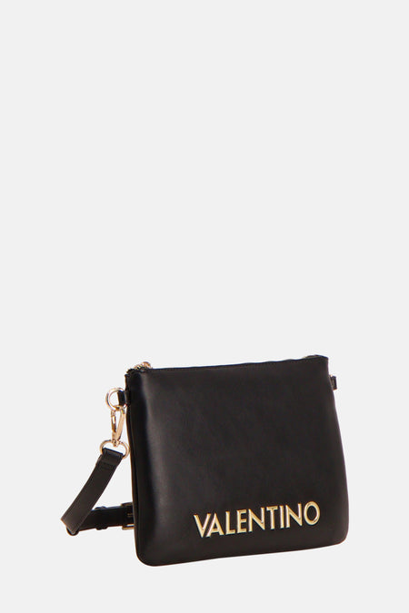 Sac à dos noir de VALENTINO BAGS avec logo doré et bandoulière amovible.