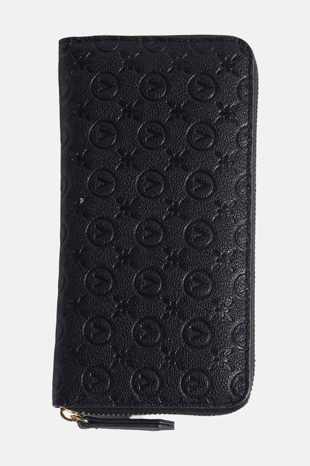 Portefeuille noir VALENTINO BAGS avec un motif logo et une fermeture éclair.