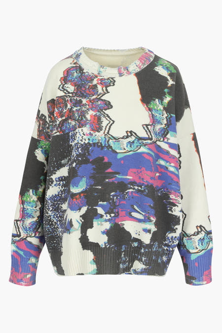 Pull noir avec col rond de YOUNG DESIGNERS X ZEB, avec imprimé abstrait coloré et manches longues.