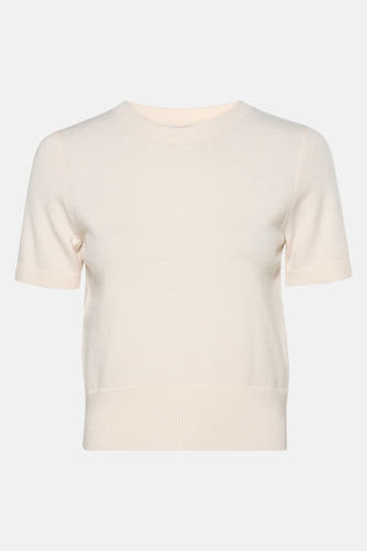 T-shirt écru avec col rond de HAILYS, à manches courtes et en fine texture côtelée.