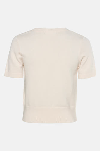 T-shirt écru avec col rond de HAILYS, à manches courtes et en tissu finement tricoté.