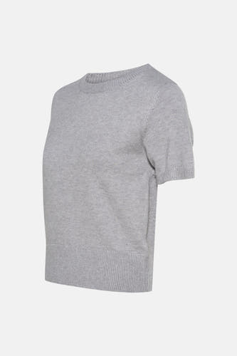 Sweat-shirt gris avec col rond de HAILYS, à manches courtes et en tissu finement tricoté.