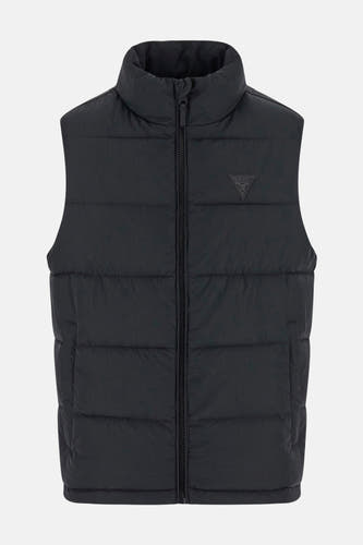 Gilet chauffant noir de Guess, avec un dos lisse et une encolure relevée.