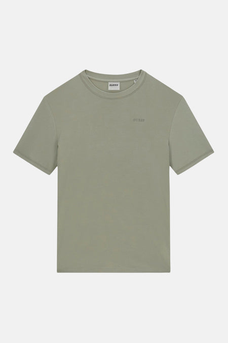 Groene korte mouwen t-shirt van Guess® met klein logo op borst, ronde hals, eenvoudig design, front view