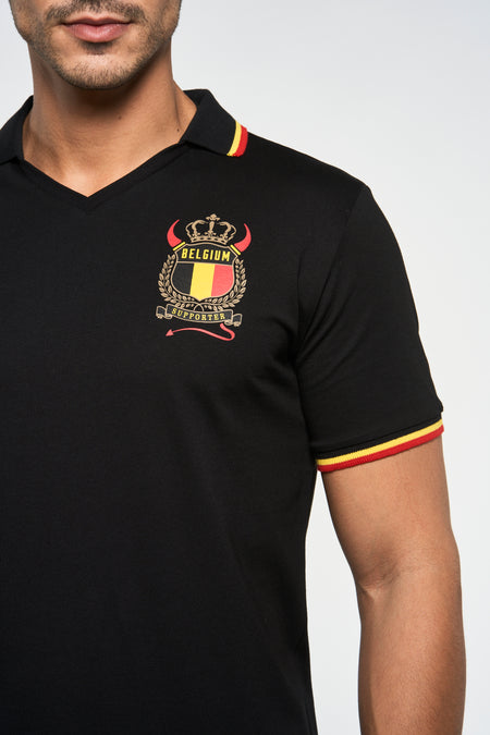 T-shirt noir de ZEB STYLE LAB, avec manches courtes et emblème de supporter belge.