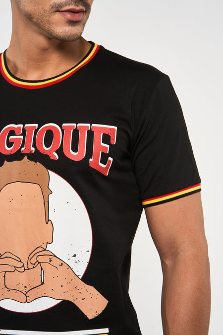 T-shirt noir de ZEB STYLE LAB avec un col rond et un imprimé cartoon.