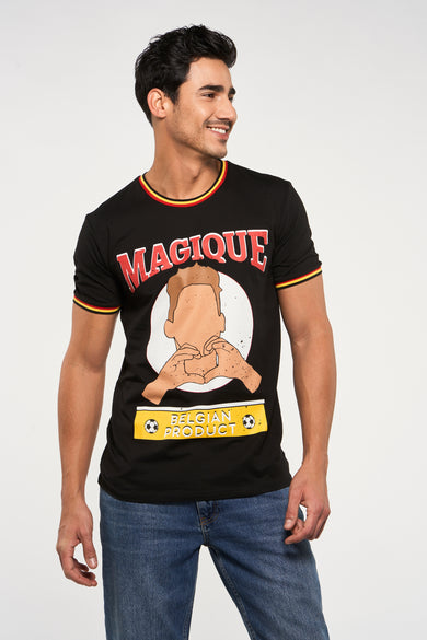 T-shirt noir de ZEB STYLE LAB avec une image de cartoon et le texte "Magique" et "Produit belge".