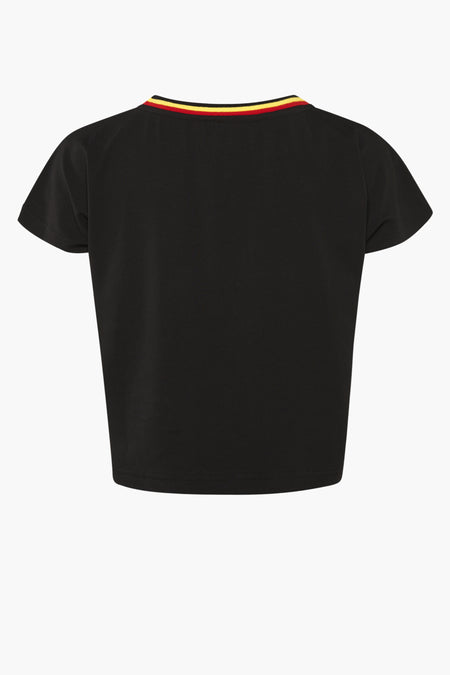 T-shirt noir de ZEB STYLE LAB à manches courtes et col rond rayé ribbé.