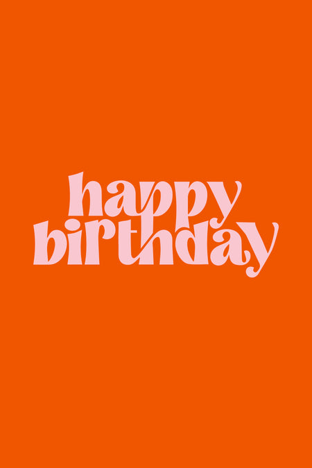 Billet cadeau rose de ZEB avec le texte "joyeux anniversaire" sur un fond orange.
